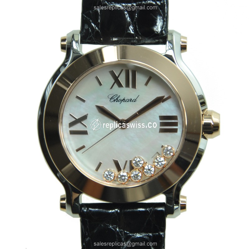 Chopard Happy Sport Quartz - 18kt Rose Gold/Steel - White Dial - Black Alligator Buckle